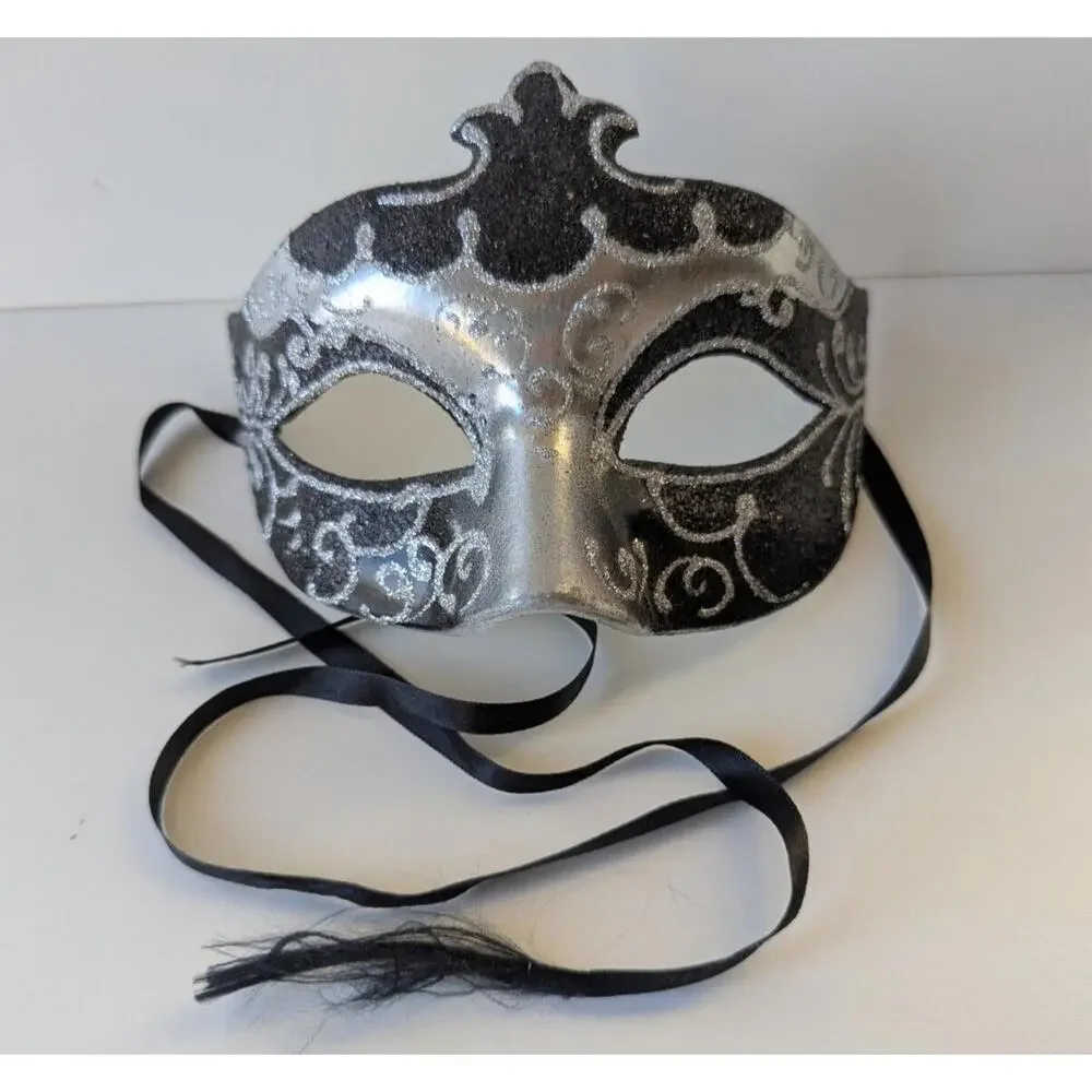 Venetian Mask Italy Black Silver Costume Mardi Gras Carnivale Halloween School